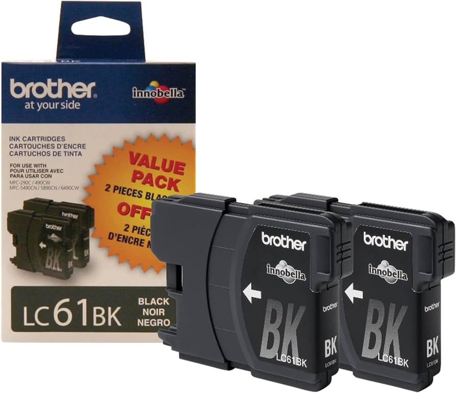Brother LC61BK Black Ink Cartridge, Pack Of 2