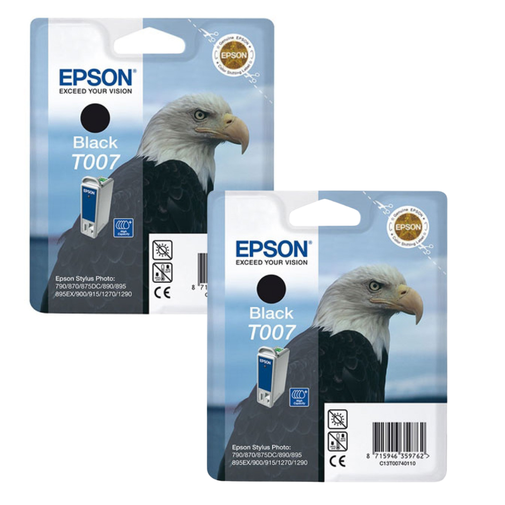 New Genuine 2 Pack Epson T007 Black Ink Cartridges