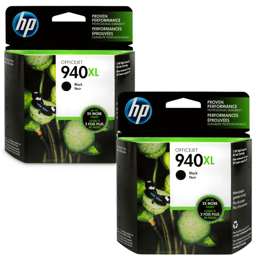 HP 940XL Black High Yield Ink Cartridge, C4906AN 2.Pk