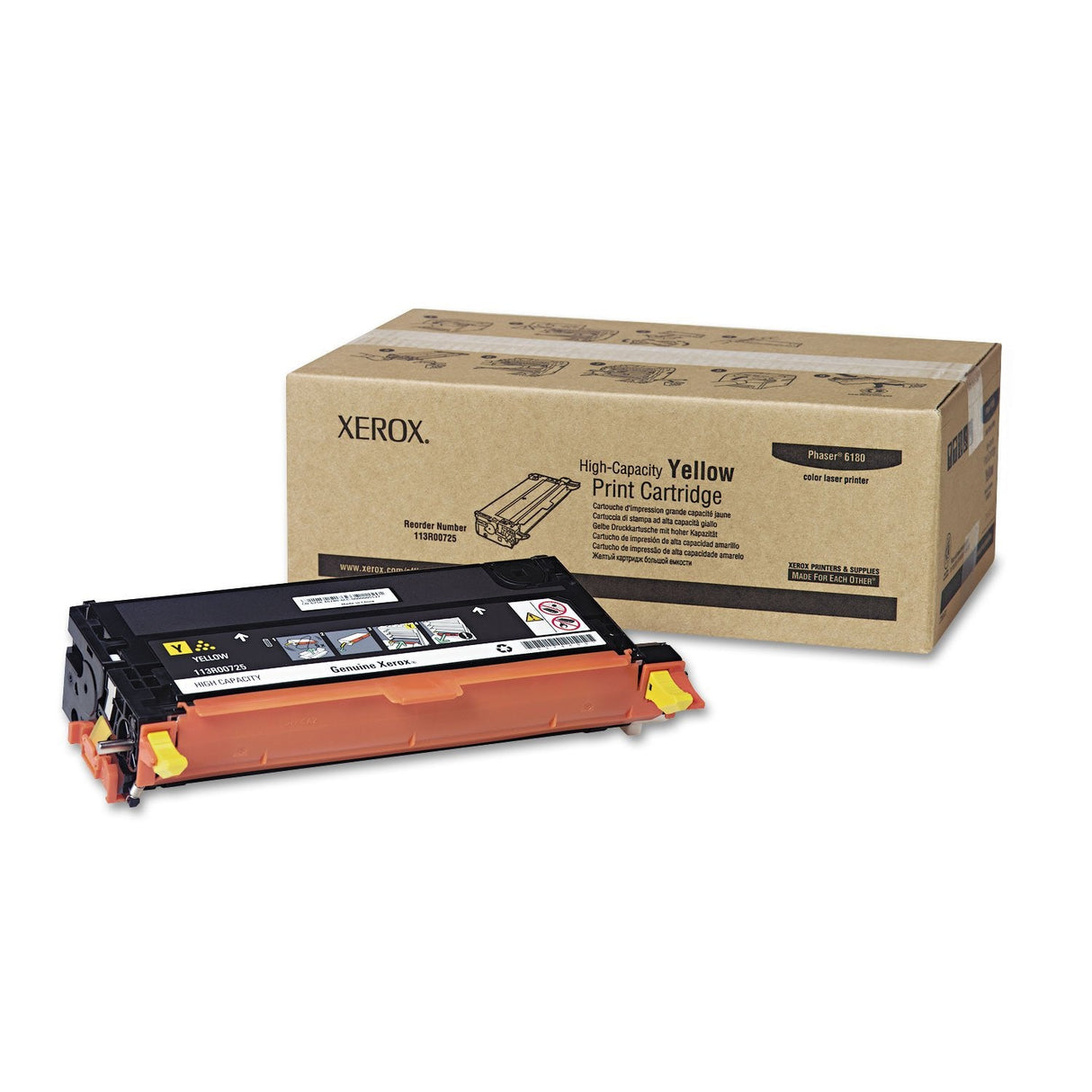 Genuine Xerox Phaser 6180 High-Yield Yellow Toner Cartridge, 113R00725