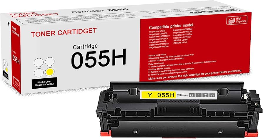 Original Canon 055H High-Yield Yellow Laser Toner Cartridge, 3017C001