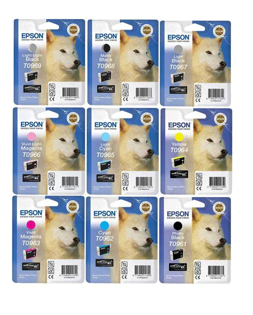 Original Epson 96 Black and Color Ink Cartridges-9 Pack