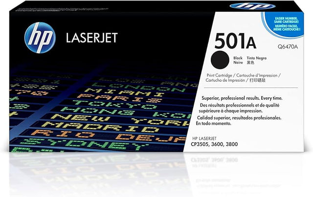 HP 501A Standard Yield Black LaserJet Toner Cartridge, Q6470A