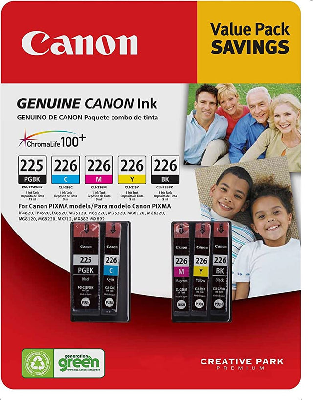 Canon 1 PGI-225 Black / CLI-226 1 Black and 3 Colors 5-Pack Ink Cartridge