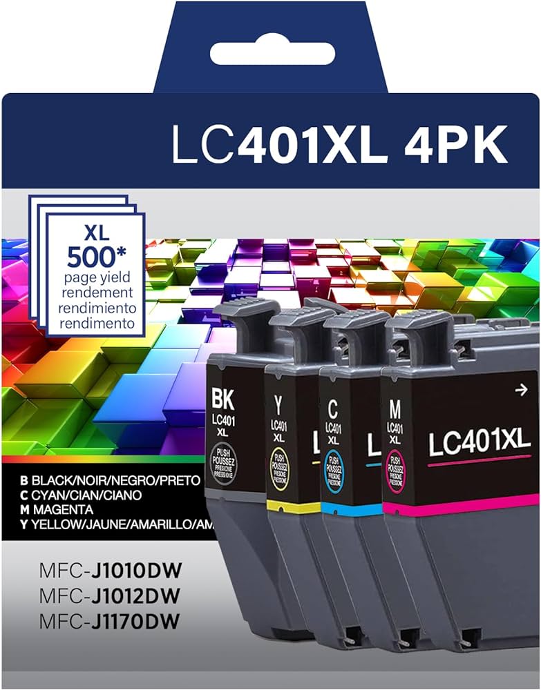 Genuine Brother LC401XL High Yield Ink, Black/Cyan/Magenta/Yellow, Pack Of 4 Cartridges