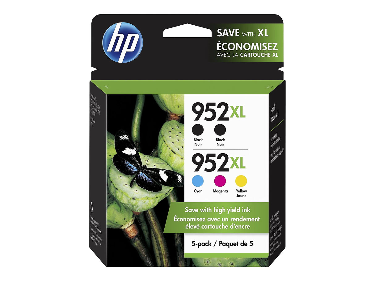 New Genuine HP 952XL Black 2 and Cyan, Magenta, Yellow Ink Cartridge - 5 Pack