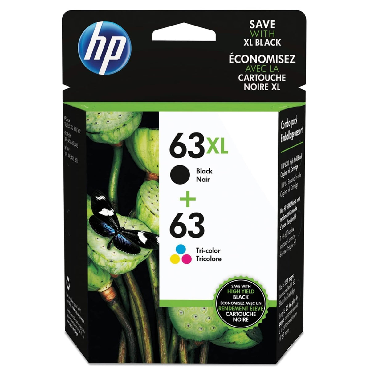 Original High Yield HP 63XL Black and 63 Color (L0R48AN) Ink Cartridge