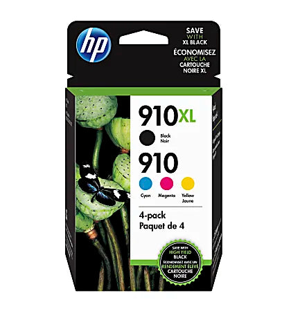 Original HP 910XL Black & 910 Cyan, Magenta, Yellow Ink Cartridges