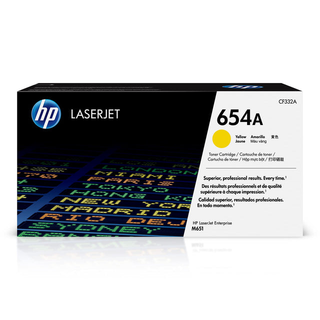 Original HP 654A Yellow LaserJet Toner Cartridge, CF332A