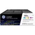 Genuine HP 305A Cyan, Magenta and Yellow LaserJet Toner Cartridges, CF370AM 3pk