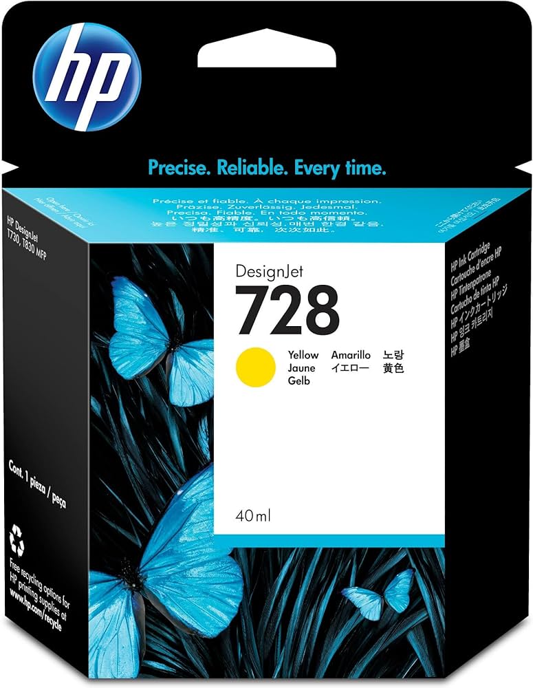 Original HP 728 High Yield Yellow Ink Cartridge, F9J61A