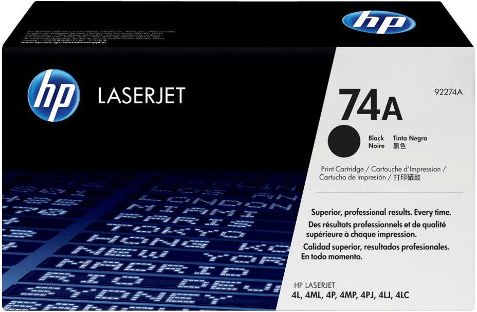 HP 74A Black Toner Cartridge, 92274A