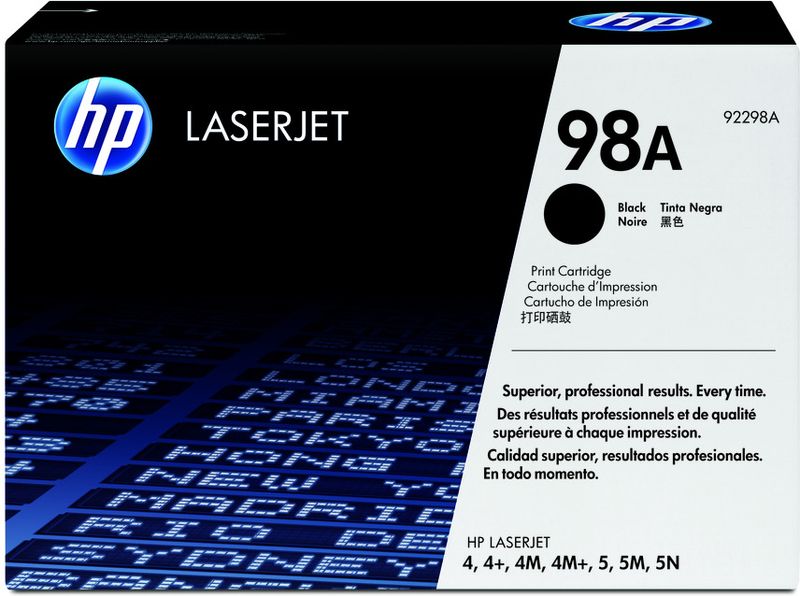 HP 98A Black Laser Toner Cartridge, 92298A