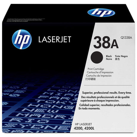 HP 38A Standard Yield Black  LaserJet Toner Cartridge, Q1338A