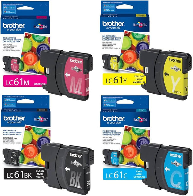 Brother LC61 Black Cyan, Magenta, Yellow Ink Cartridges, Pack Of 4