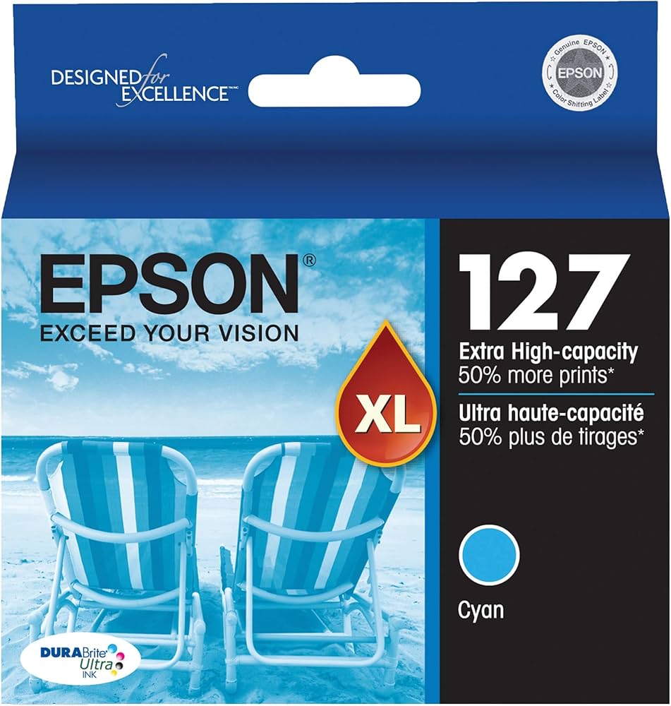 Original Epson 127 Extra High-Yield Cyan Ink Cartridge, T127220-S