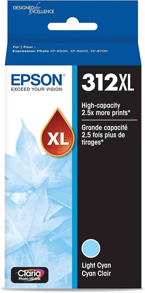 Original Epson 312XL High-Yield Light Cyan Ink Cartridge, T312XL520