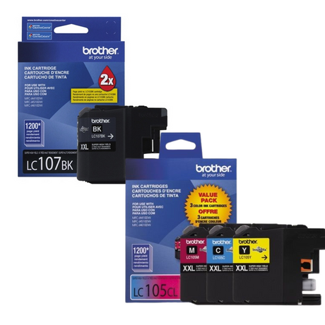 Original Brother LC107XXL Black & LC105XXL Cyan, Magenta & Yellow Ink Cartridges