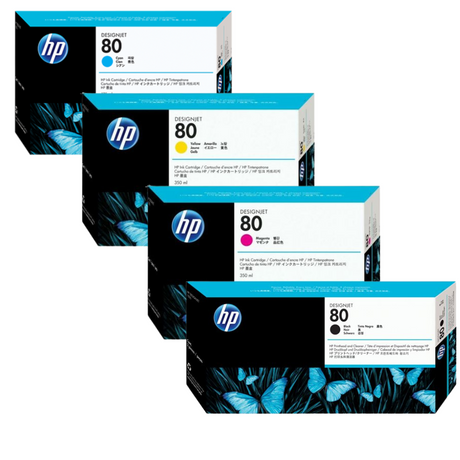 Original HP 80 Black, Cyan, Magenta & Yellow Ink Cartridges