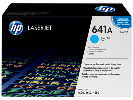 HP 641A Standard Yield Cyan LaserJet Toner Cartridge, C9721A