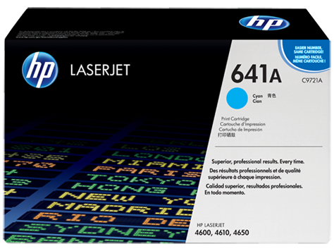 HP 641A Standard Yield Cyan LaserJet Toner Cartridge, C9721A