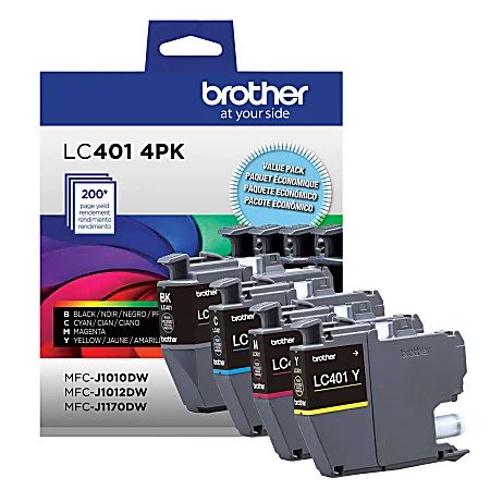 Genuine Brother LC401 Multi-Pack Ink, Black/Cyan/Magenta/Yellow, Pack Of 4 Cartridges, LC4014PKS