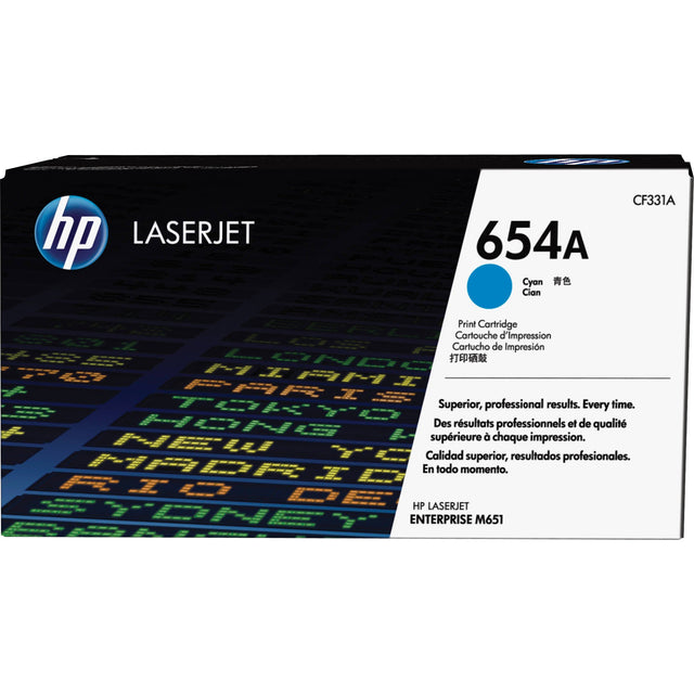 HP 654A Standard Yield Cyan LaserJet Toner Cartridge, CF331A