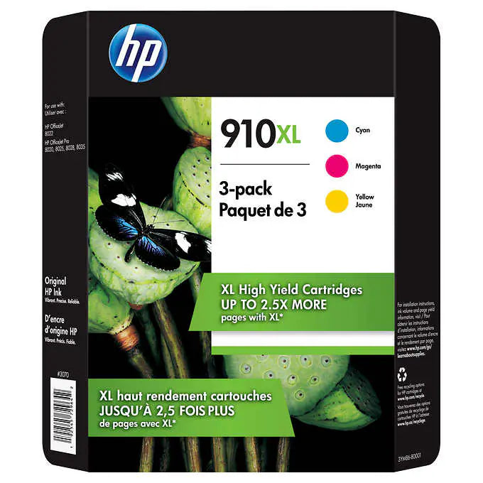 Original HP 910XL Cyan, Magenta, Yellow Ink Cartridges