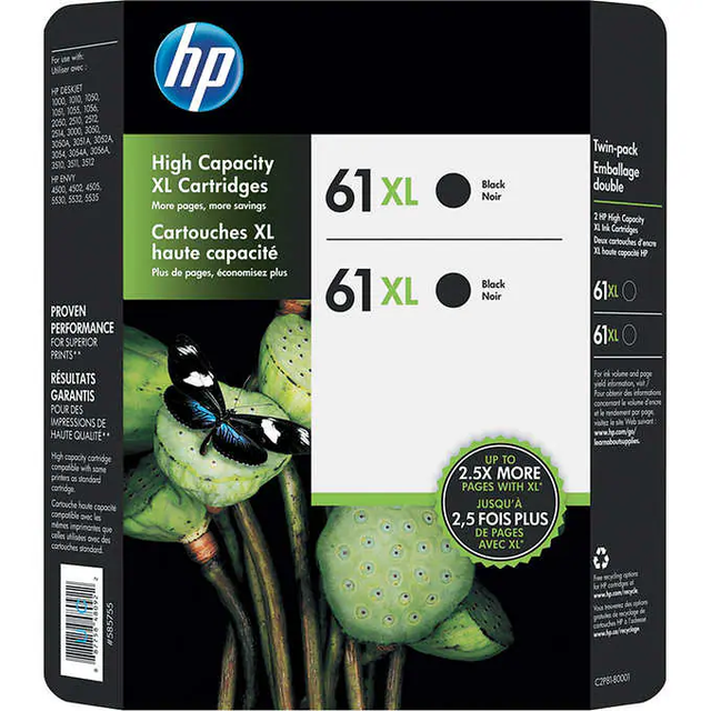 HP 61XL Black (CH563WN) Ink Cartridge- Twin Pack