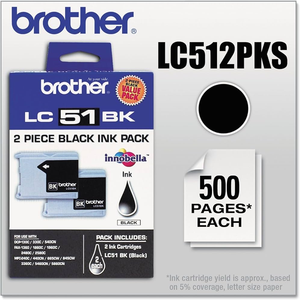 Brother LC51BK Black Ink Cartridge 2 PKS