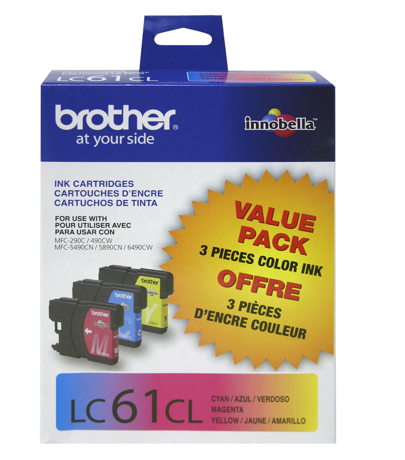 Brother LC61 Cyan, Magenta and Yellow Ink Cartridges (3 Pack)