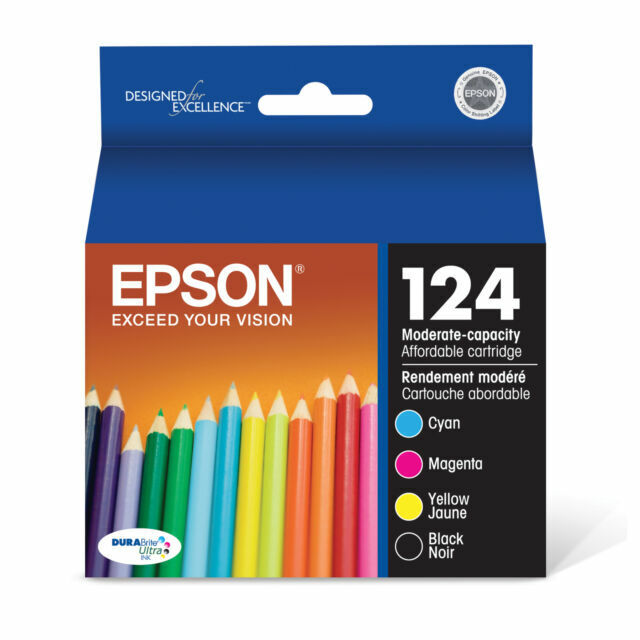 Original Epson 124 Black, Cyan, Magenta & Yellow Ink Cartridges